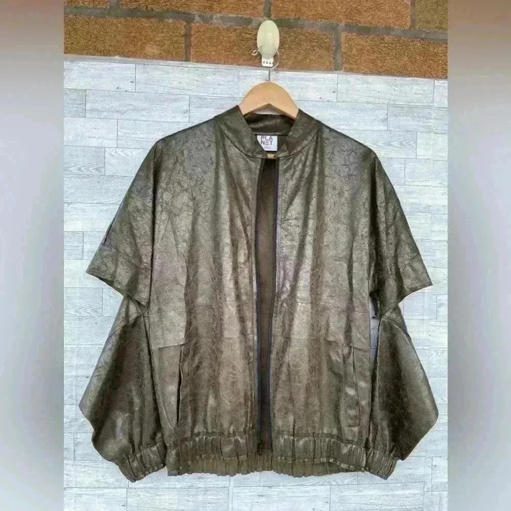 PLANET By LAUREN G VEGAN LEATHER CUT OUT METALLIC JACKET LARGE /1
